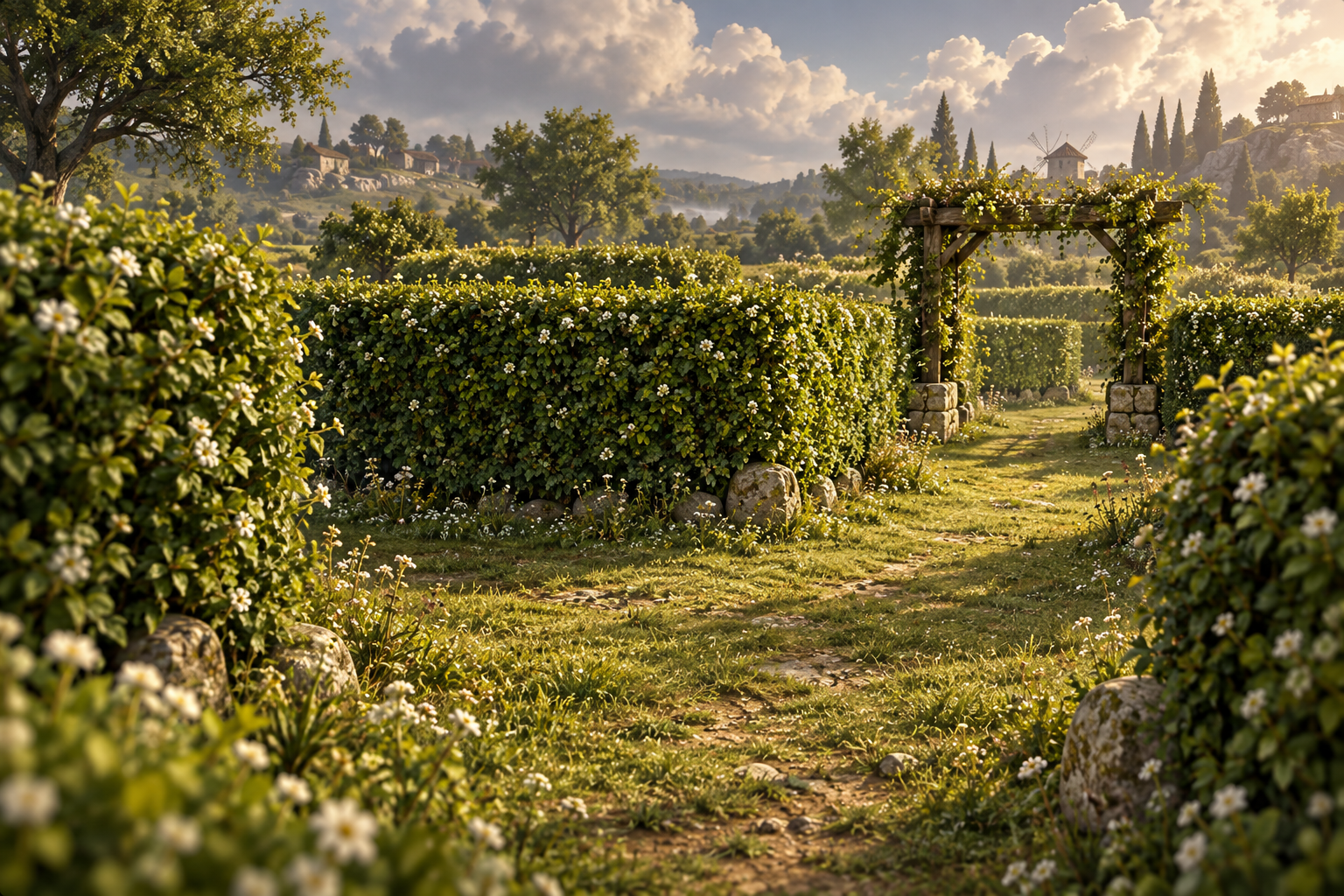 Hedgerow scenic illustration